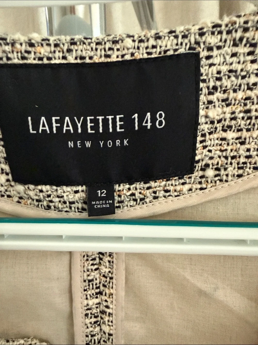 Lafayette 148 New York Tweed Open-Front Jacket in Beige and Cream